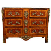 Antique 18thC French Louis XV Ormolu Inlaid Kingwood Marble Commode Chest 1780