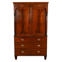 Antique 19thC Flame Mahogany Georgian Regency English Linen Press Chest 1800