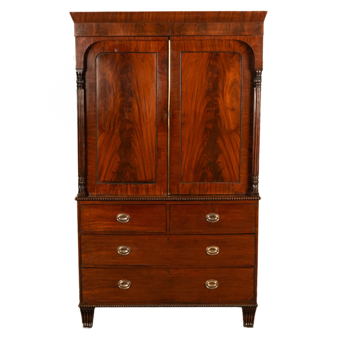 Antique 19thC Flame Mahogany Georgian Regency English Linen Press Chest 1800