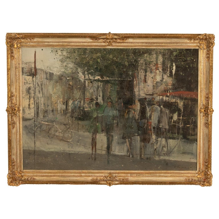 French Modernist Impressionist Paris Street Scene Oil on Canvas Painting 1969