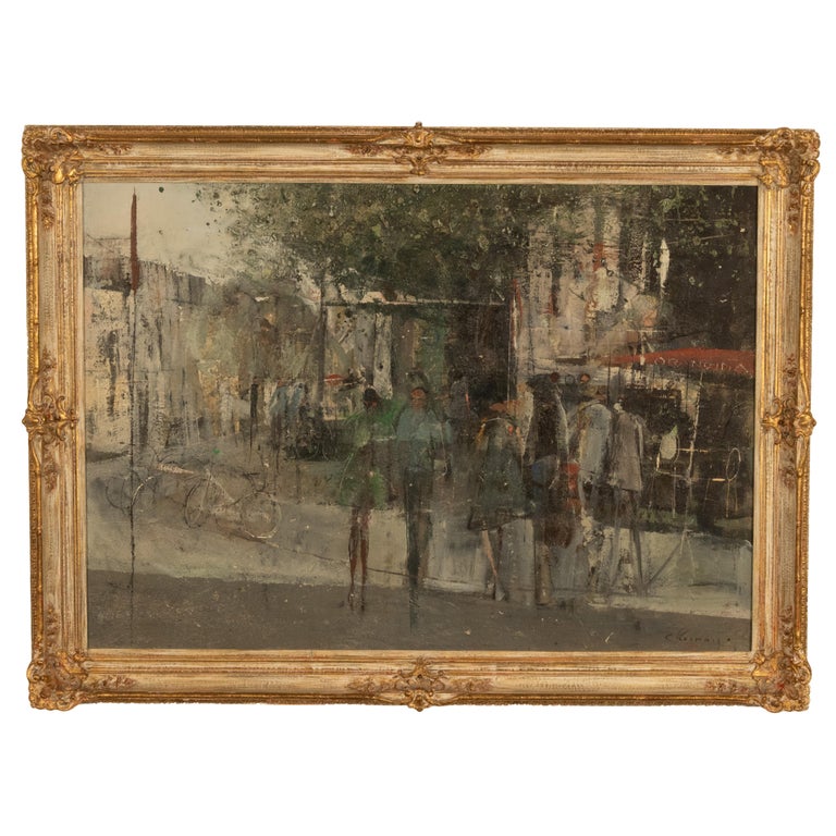 French Modernist Impressionist Paris Street Scene Oil on Canvas Painting 1969