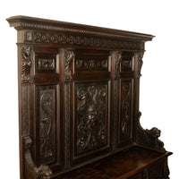 Antique 19th Century Italian Renaissance Revival Carved Hall Bench Storage Settle 1880