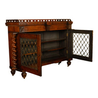 Antique Scottish Regency Rosewood Credenza Bookcase Barley Twist Columns & Brass Grilles 1835