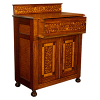 Antique 19th Century Dutch Inlaid Walnut Floral Specimen Wood Marquetry Cabinet 1860