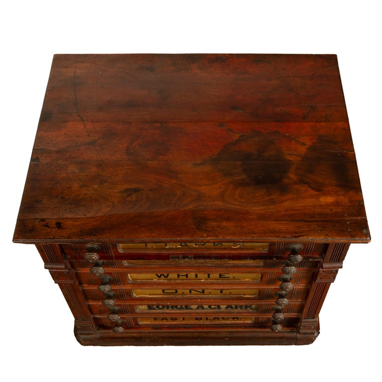 Antique Eastlake Clark's Walnut Mercantile Store Advertising Thread Cabinet 1880