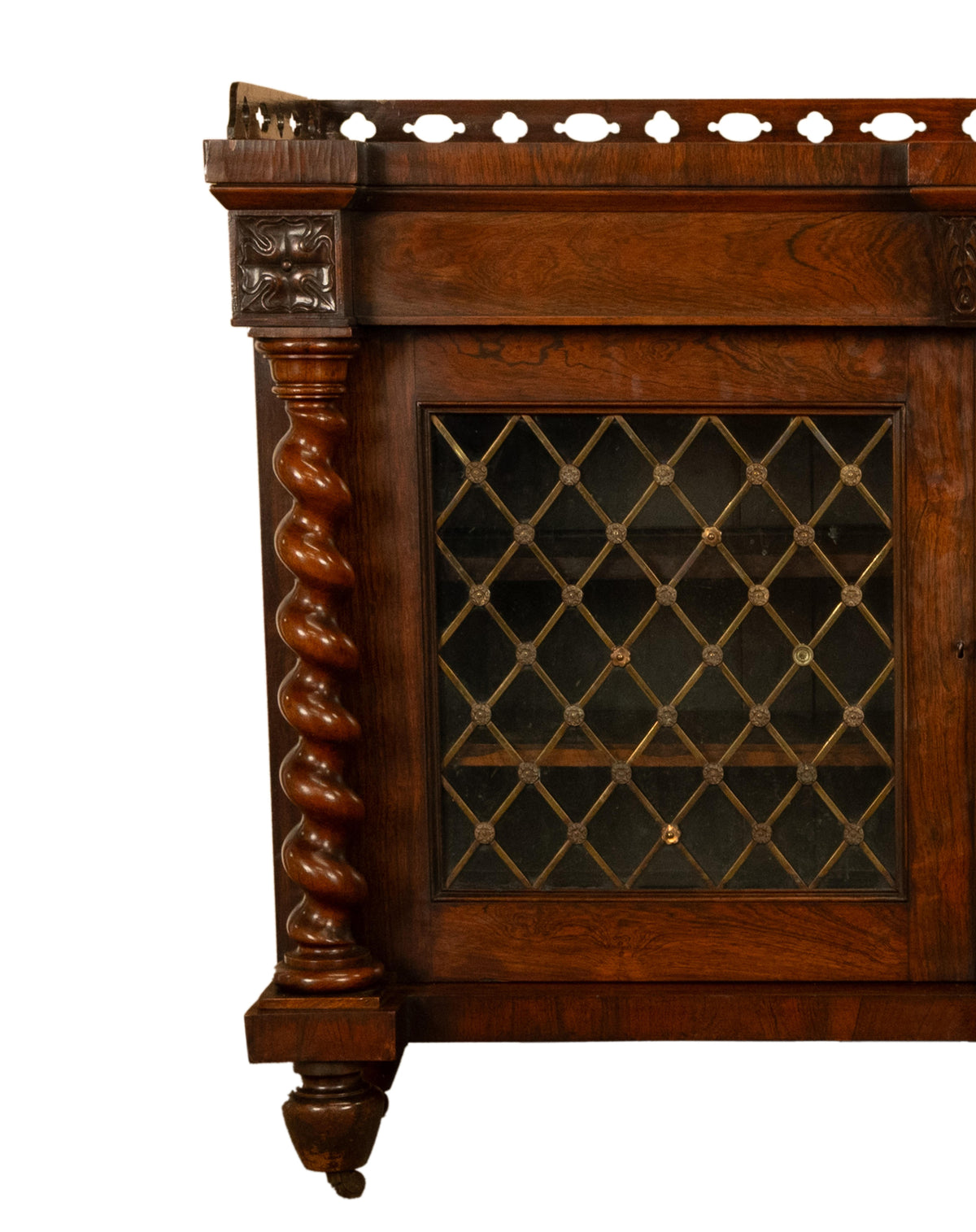 Antique Scottish Regency Rosewood Credenza Bookcase Barley Twist Columns & Brass Grilles 1835