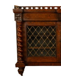 Antique Scottish Regency Rosewood Credenza Bookcase Barley Twist Columns & Brass Grilles 1835
