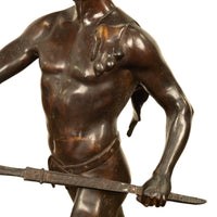 Tall Antique French Academic Realism 19th Century Bronze Roman Warrior Statue Sculpture