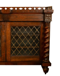 Antique Scottish Regency Rosewood Credenza Bookcase Barley Twist Columns & Brass Grilles 1835