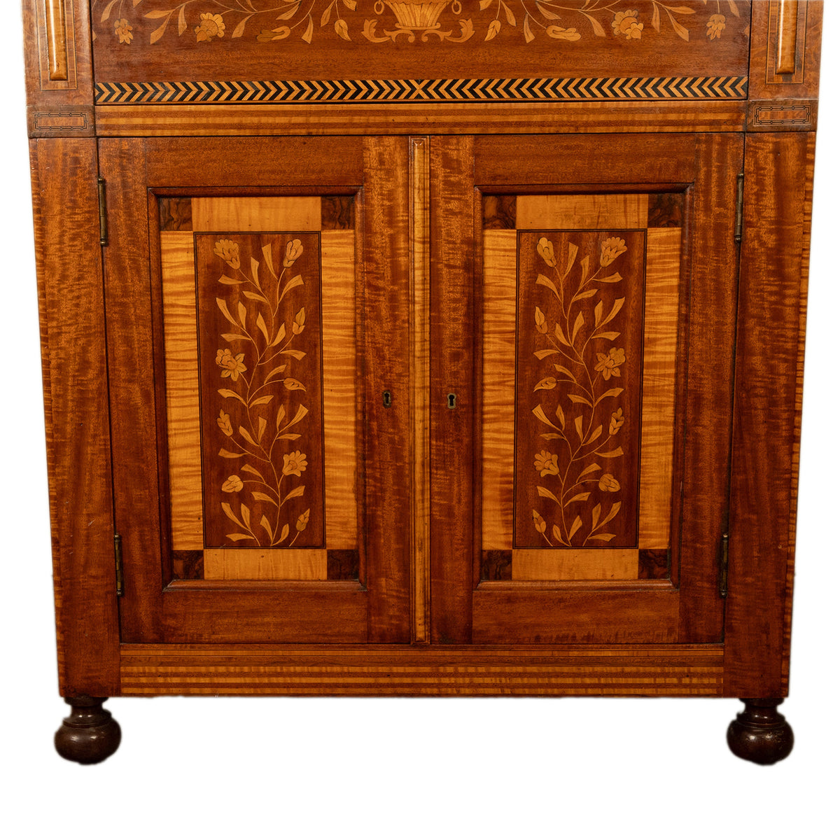 Antique 19th Century Dutch Inlaid Walnut Floral Specimen Wood Marquetry Cabinet 1860