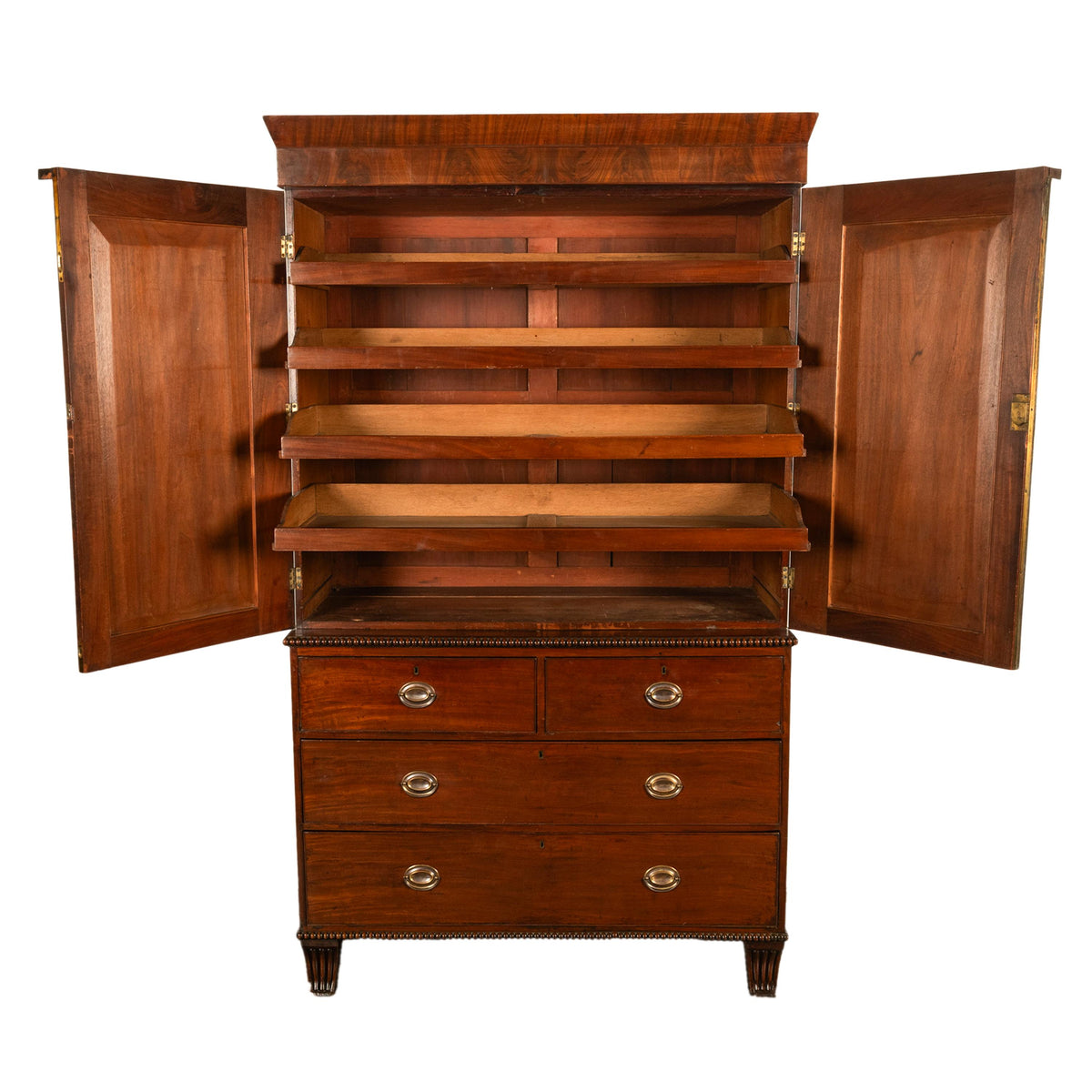 Antique 19thC Flame Mahogany Georgian Regency English Linen Press Chest 1800