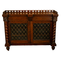 Antique Scottish Regency Rosewood Credenza Bookcase Barley Twist Columns & Brass Grilles 1835