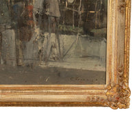 French Modernist Impressionist Paris Street Scene Oil on Canvas Painting 1969