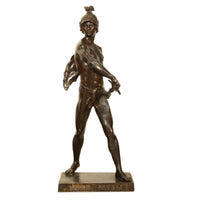 Tall Antique French Academic Realism 19th Century Bronze Roman Warrior Statue Sculpture