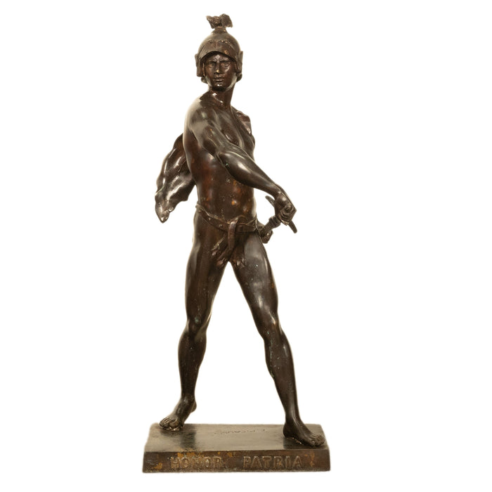 Tall Antique French Academic Realism 19th Century Bronze Roman Warrior Statue Sculpture