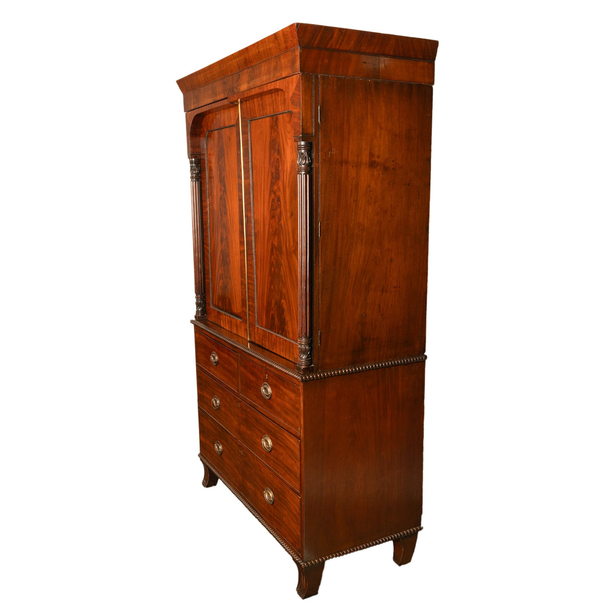 Antique 19thC Flame Mahogany Georgian Regency English Linen Press Chest 1800