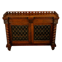 Antique Scottish Regency Rosewood Credenza Bookcase Barley Twist Columns & Brass Grilles 1835