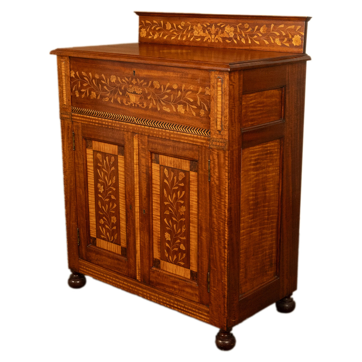 Antique 19th Century Dutch Inlaid Walnut Floral Specimen Wood Marquetry Cabinet 1860