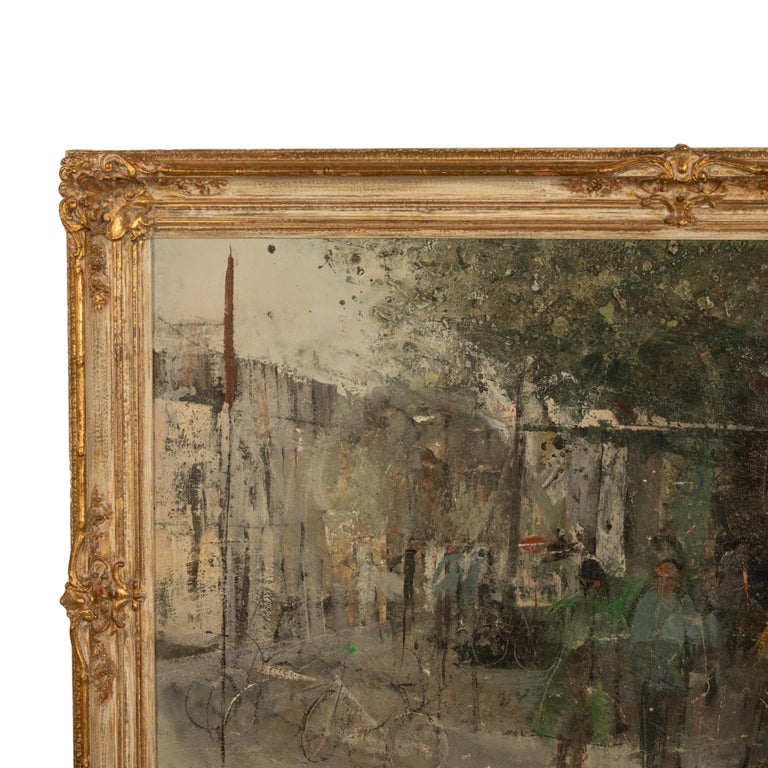 French Modernist Impressionist Paris Street Scene Oil on Canvas Painting 1969
