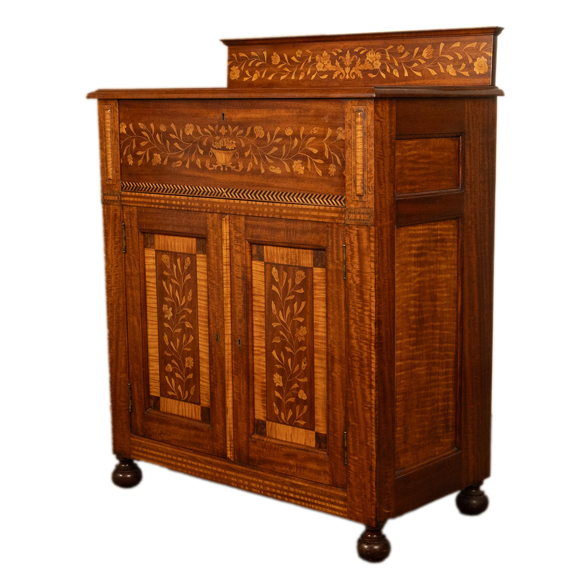 Antique 19th Century Dutch Inlaid Walnut Floral Specimen Wood Marquetry Cabinet 1860