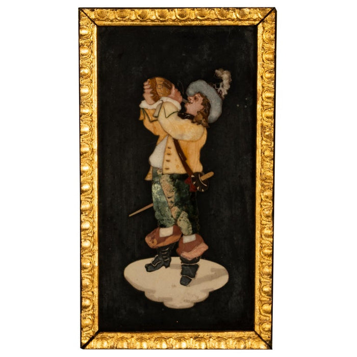 Antique Italian Grand Tour Pietra Dura Marble Picture Cavalier Musketeer 1880