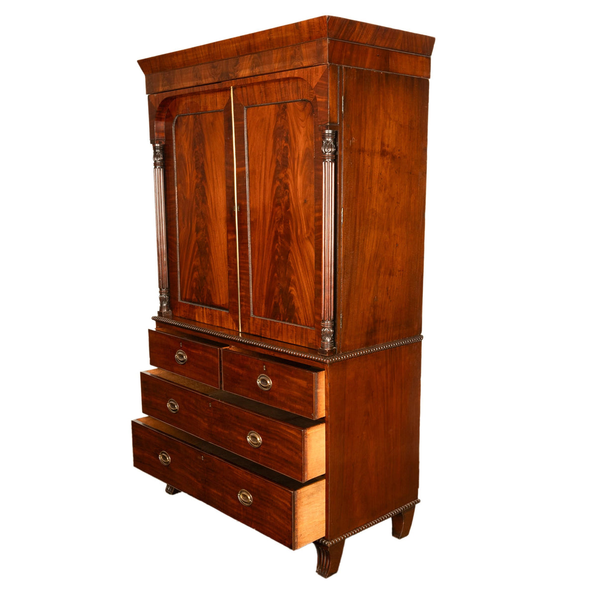 Antique 19thC Flame Mahogany Georgian Regency English Linen Press Chest 1800