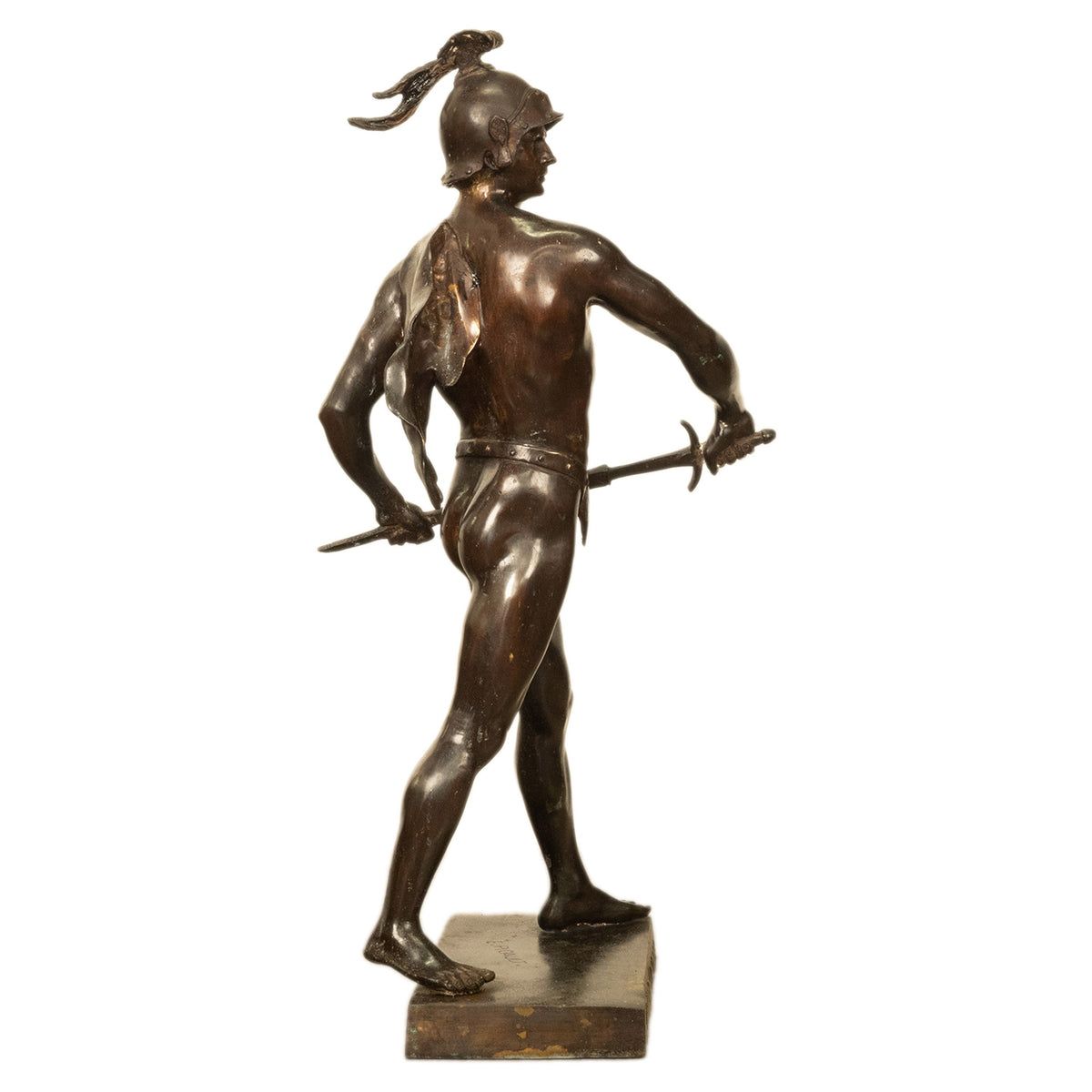 Tall Antique French Academic Realism 19th Century Bronze Roman Warrior Statue Sculpture