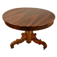 Antique Round Carved French Walnut Pedestal Tripod Dining Center Table 1850