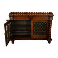 Antique Scottish Regency Rosewood Credenza Bookcase Barley Twist Columns & Brass Grilles 1835