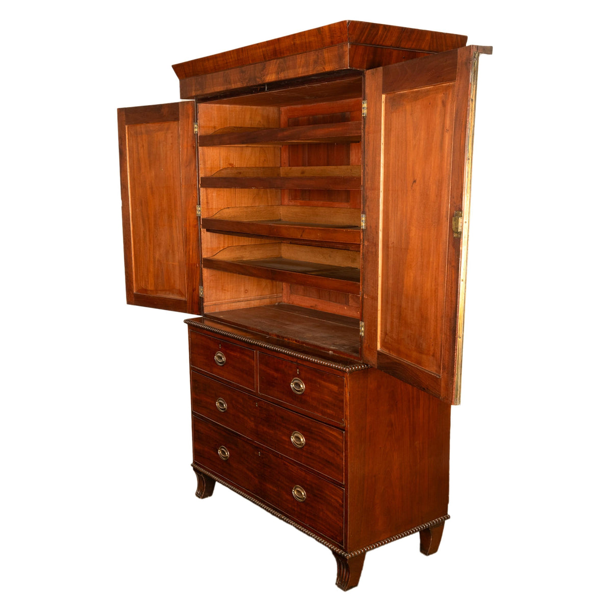 Antique 19thC Flame Mahogany Georgian Regency English Linen Press Chest 1800