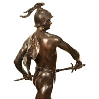 Tall Antique French Academic Realism 19th Century Bronze Roman Warrior Statue Sculpture