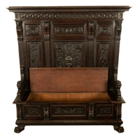 Antique 19th Century Italian Renaissance Revival Carved Hall Bench Storage Settle 1880