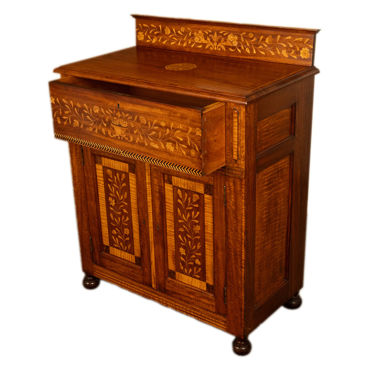 Antique 19th Century Dutch Inlaid Walnut Floral Specimen Wood Marquetry Cabinet 1860