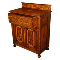 Antique 19th Century Dutch Inlaid Walnut Floral Specimen Wood Marquetry Cabinet 1860