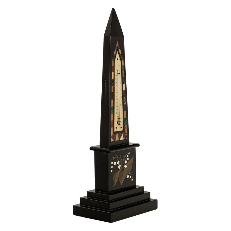 Antique Pietra Dura Marble Desk Obelisk Thermometer Ashford Blue John Derbyshire Circa 1860