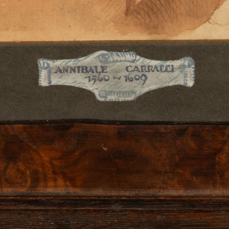Important 16th Century Italian Renaissance Baroque Old Master Drawing Watercolor by Annibale Carracci, Circa 1590