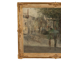 French Modernist Impressionist Paris Street Scene Oil on Canvas Painting 1969