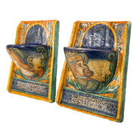 Pair Antique Italian Umbria Maiolica Pottery Renaissance Pottery Wall Planters