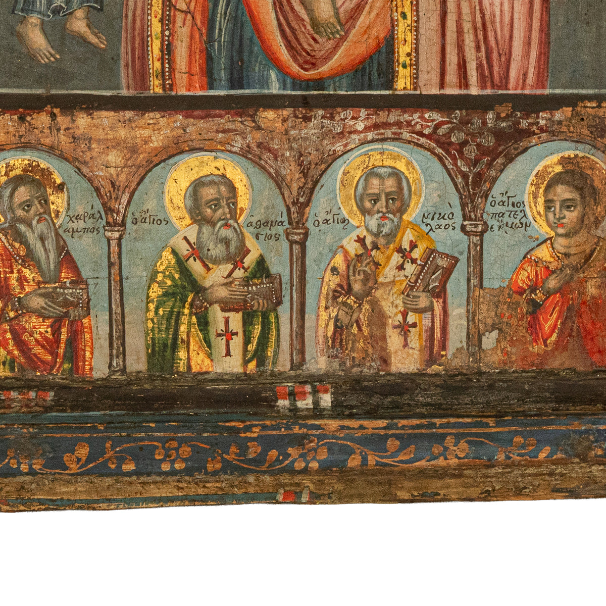 Antique 18thC Greek Orthodox Triptych Icon Virgin Mary & Saints Egg Tempera 1700