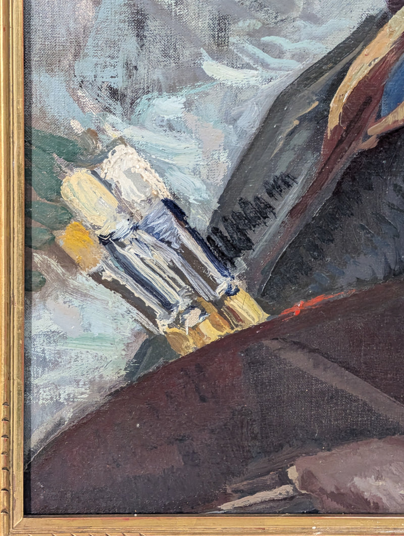 American Impressionist "Self-Portrait" Painting of Monhegan Island Maine Coast by Abraham Jacob Bogdanove, 1930