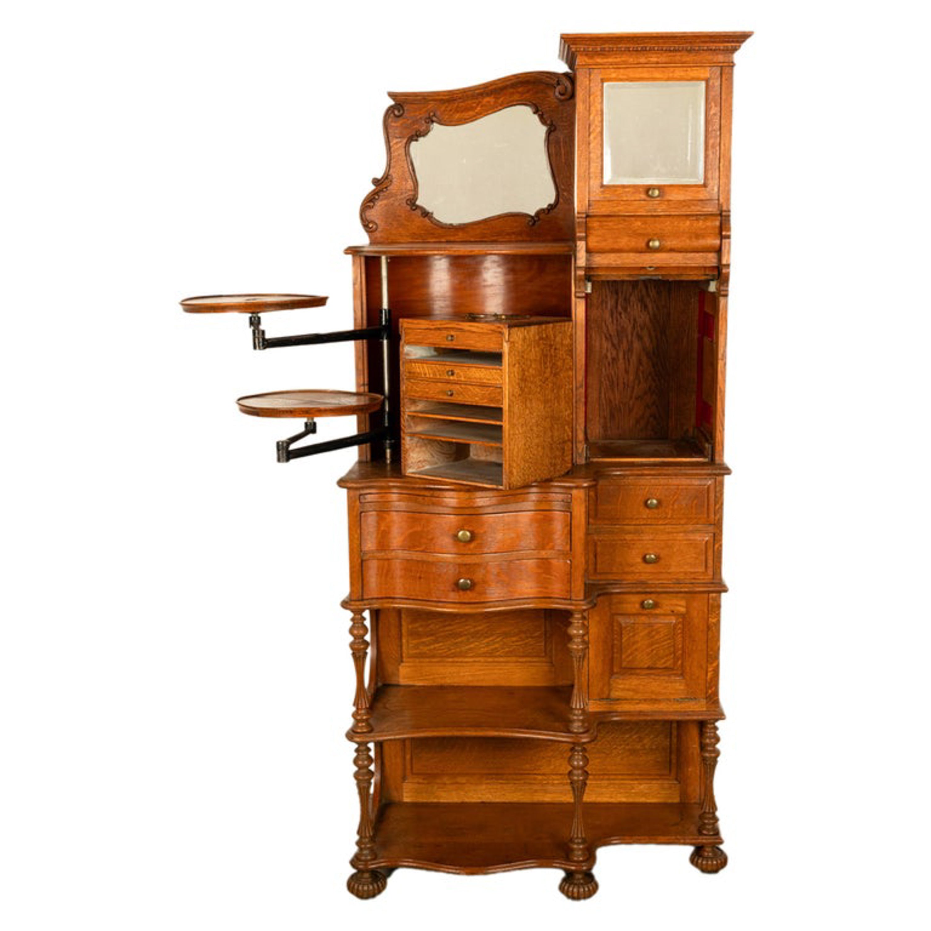 Antique American Ransom & Randolph # 65 Carved Oak Dental Cabinet