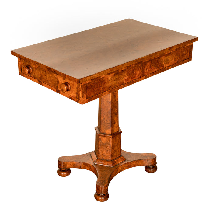 Rare Antique Burr Burl Elm Georgian Regency Two Drawer Pedestal Side Table 1825