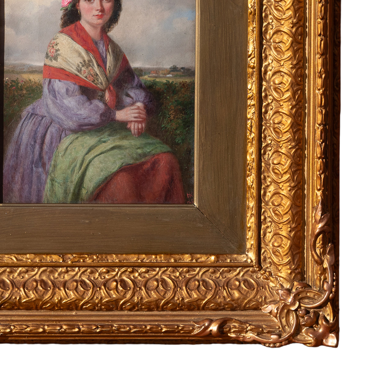Antique 19th Century Realism Landscape Portrait Oil Painting of a Beautiful Young Woman by Haynes King, 1860