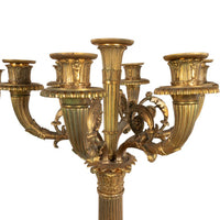 Pair Large Antique French Restoration Gilt Bronze Ormolu Marble Candelabra 1815