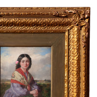 Antique 19th Century Realism Landscape Portrait Oil Painting of a Beautiful Young Woman by Haynes King, 1860