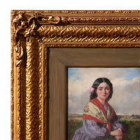 Antique 19th Century Realism Landscape Portrait Oil Painting of a Beautiful Young Woman by Haynes King, 1860
