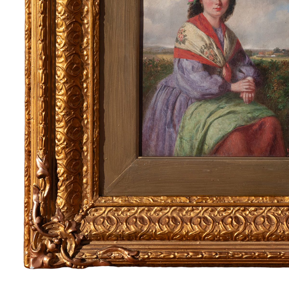Antique 19th Century Realism Landscape Portrait Oil Painting of a Beautiful Young Woman by Haynes King, 1860