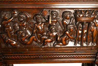 Antique Italian Renaissance Revival Carved Walnut Liquor Wine Cabinet Chest on Stand Cherubs 1880