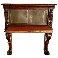 Antique Italian Renaissance Revival Carved Walnut Liquor Wine Cabinet Chest on Stand Cherubs 1880