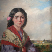 Antique 19th Century Realism Landscape Portrait Oil Painting of a Beautiful Young Woman by Haynes King, 1860